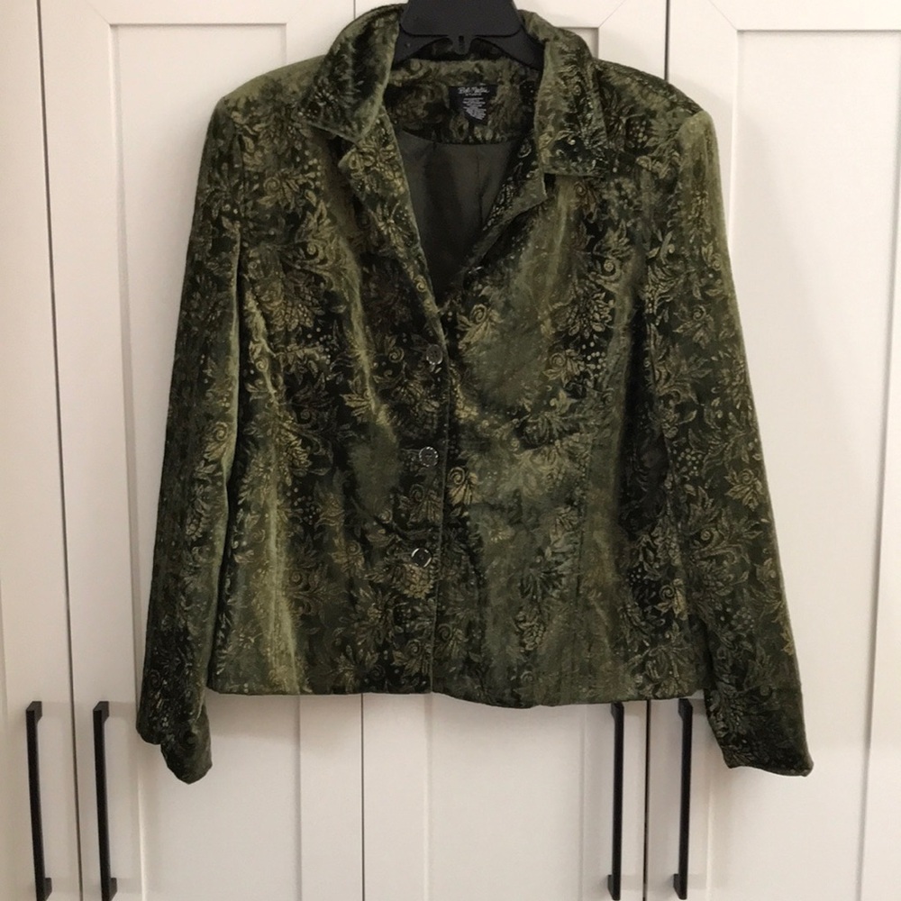 Olga Green Velvet Floral-Textured Women’s Jacket